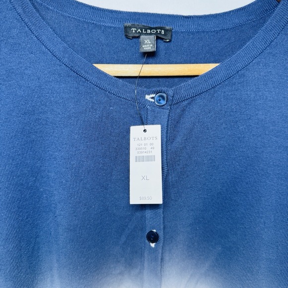 Talbots Charming Cardigan Sweater XL Lilac Navy Dip Dye Ombré 3/4 Sleeve Spring - Picture 4 of 9